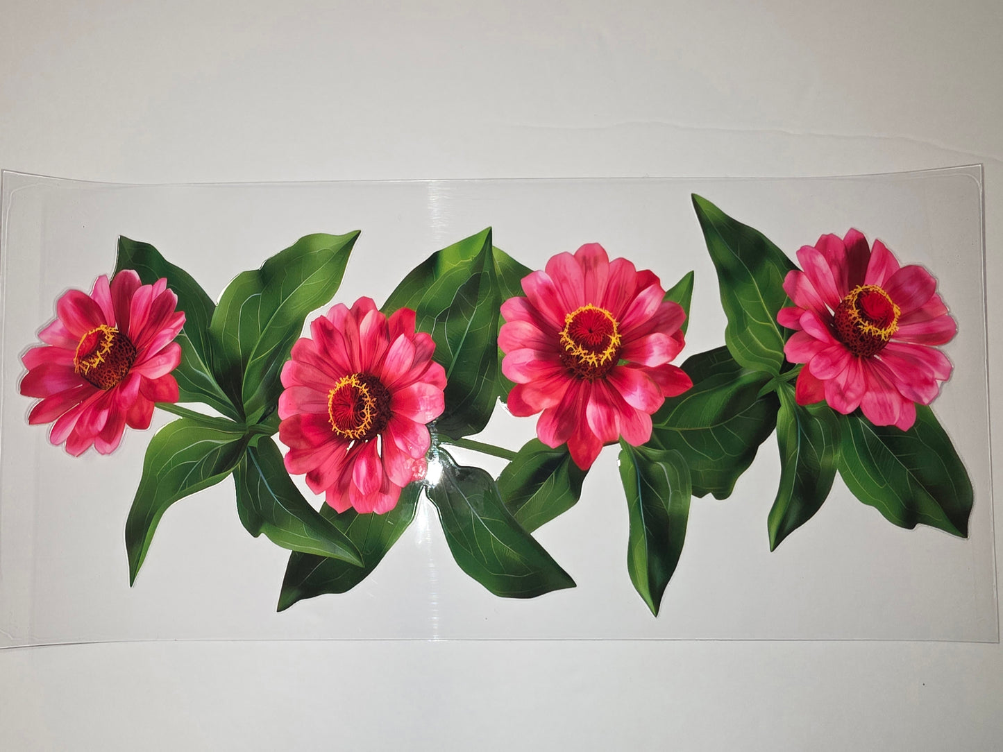 Vibrant Pink Zinnia Flower Tumbler Wrap | Realistic Floral Design | Green Leaf Drinkware Decal
