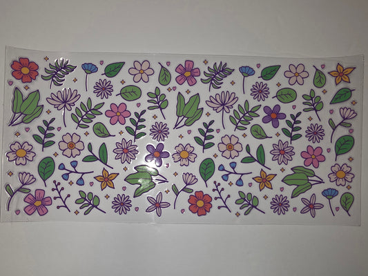 Whimsical Floral Tumbler Wrap - Pink, Purple, Blue Flowers & Green Leaves