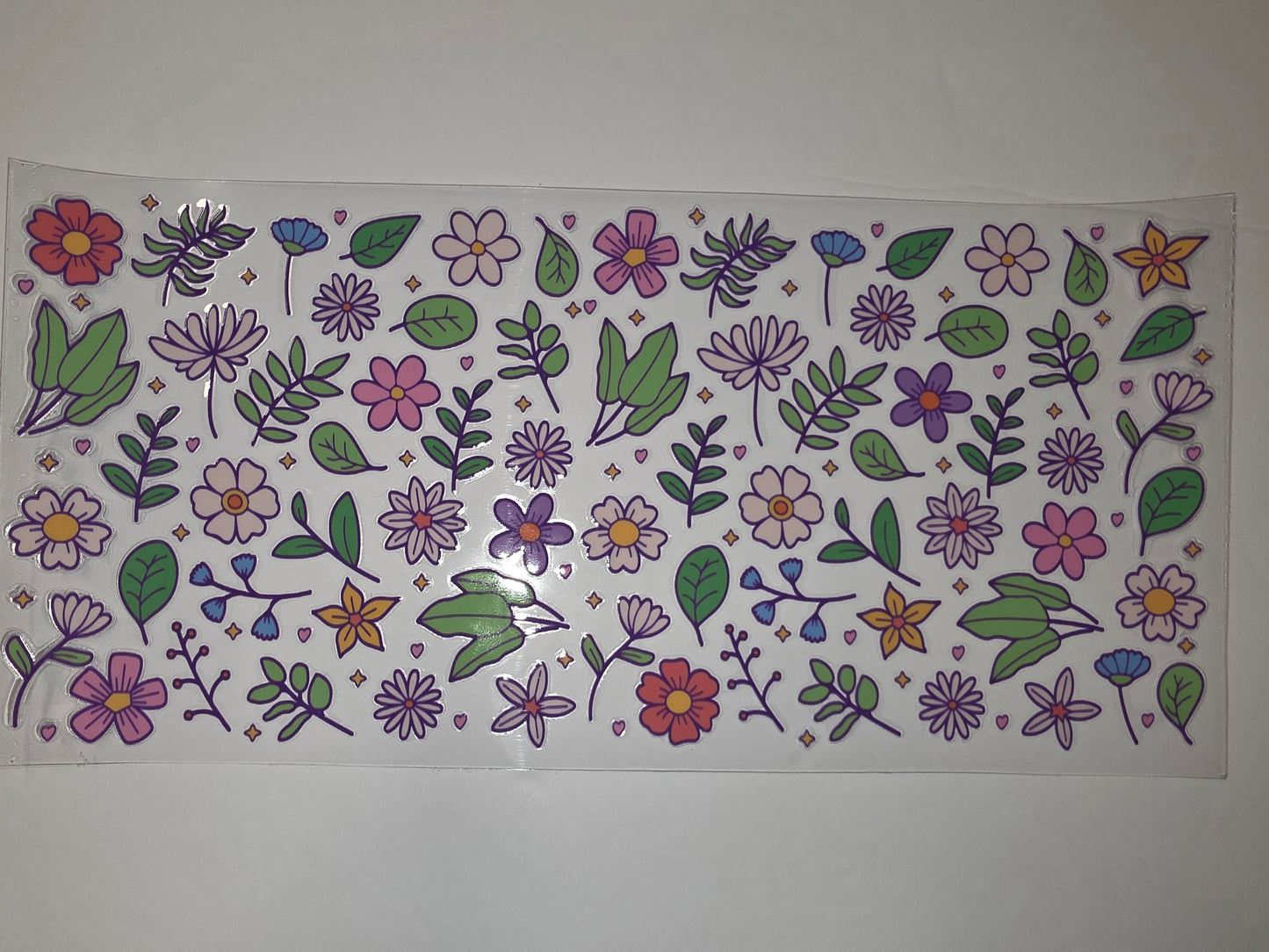 Whimsical Floral Tumbler Wrap - Pink, Purple, Blue Flowers & Green Leaves