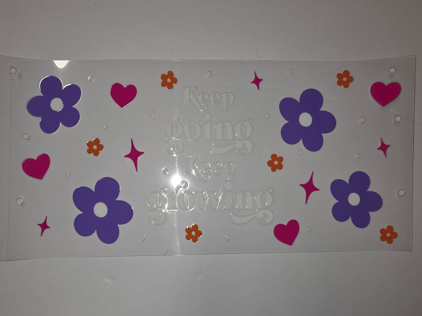 Retro Flower & Heart Tumbler Wrap | Purple, Pink, Orange | Keep Going Keep Loving Design