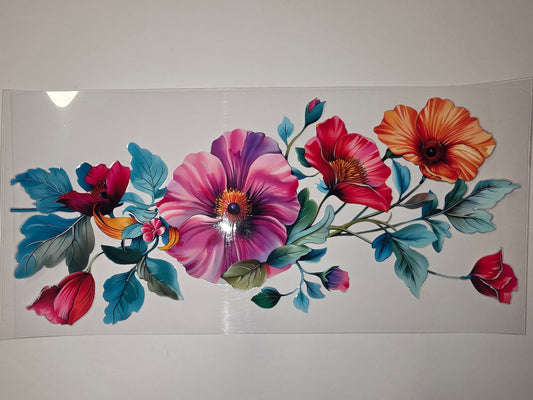 Vibrant Floral Tumbler Wrap - Pink, Red, Orange Flowers & Teal Leaves
