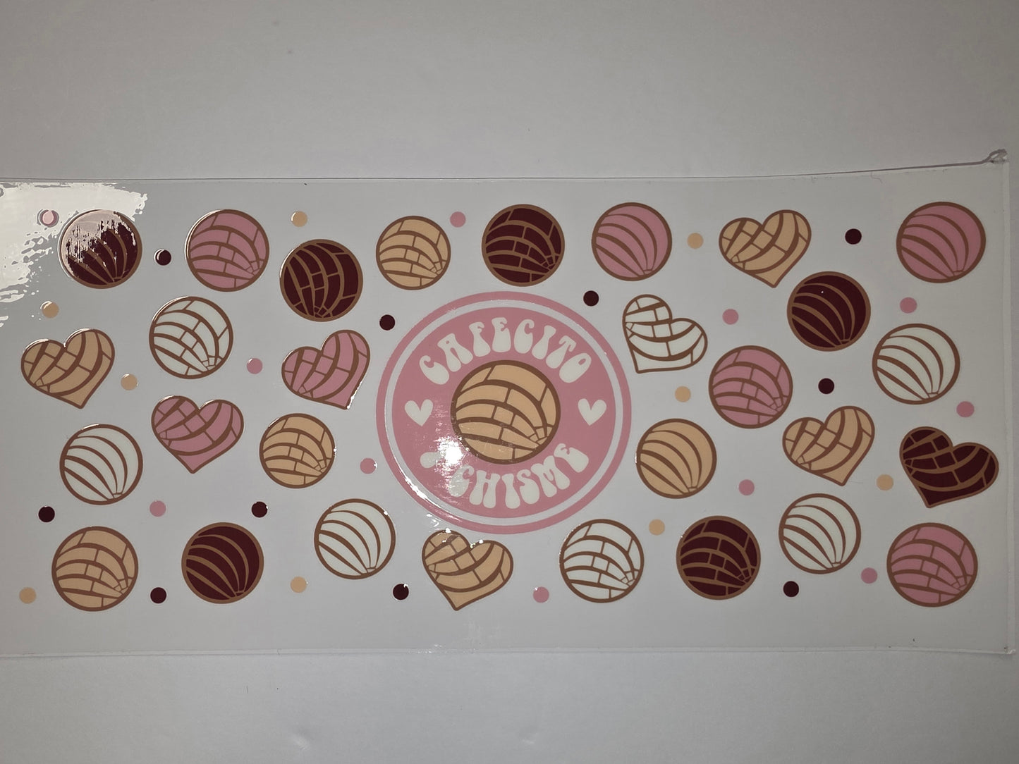 Sweet Concha & Heart Tumbler Wrap | Pink, Brown & Tan Bakery Design | Cute Drinkware Decal