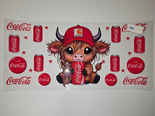 Cute Highland Cow Coca-Cola Tumbler Wrap | Red & White Sublimation Design