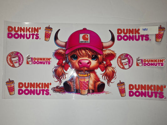 Cute Highland Cow Dunkin' Donuts Tumbler Wrap | Pink Hat & Coffee Cup Design
