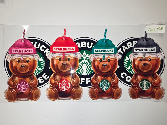 Cute Bear Tumbler Wrap - Coffee Drink Design with Pink, Red, Teal & Black Beanies