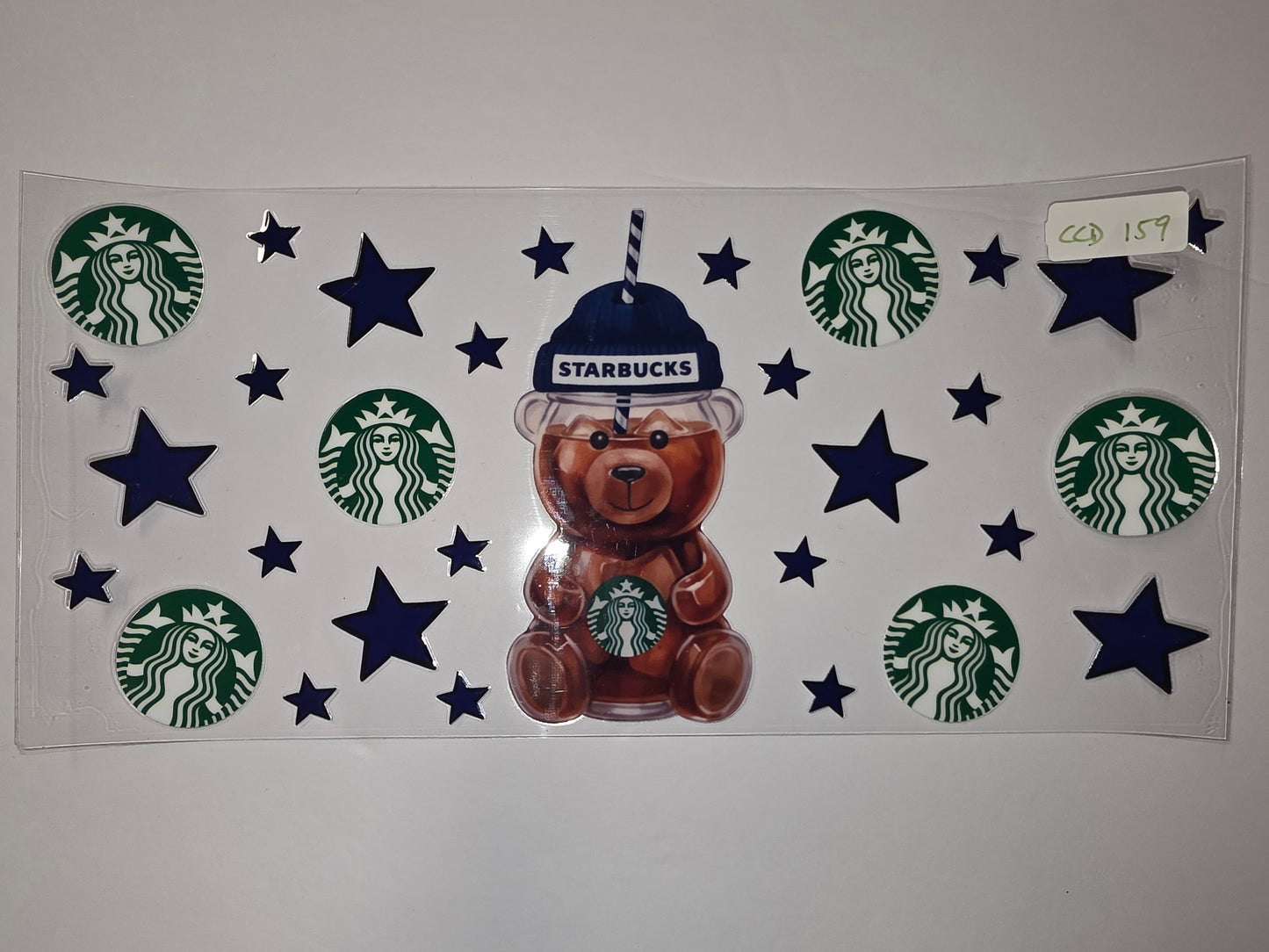 Cute Bear Coffee Cup Wrap with Stars - Green & Navy Blue Tumbler Design