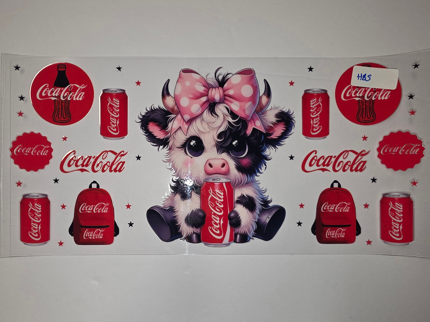 Cute Cow with Coca-Cola Cans & Bow Tumbler Wrap | Red & White Sublimation Design