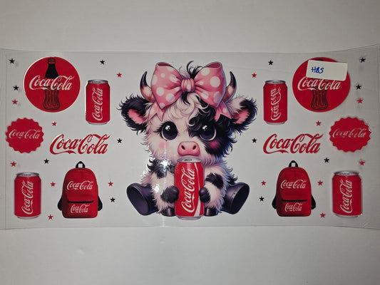 Cute Cow with Pink Bow & Coca-Cola Theme Tumbler Wrap | Red & White Sublimation Design