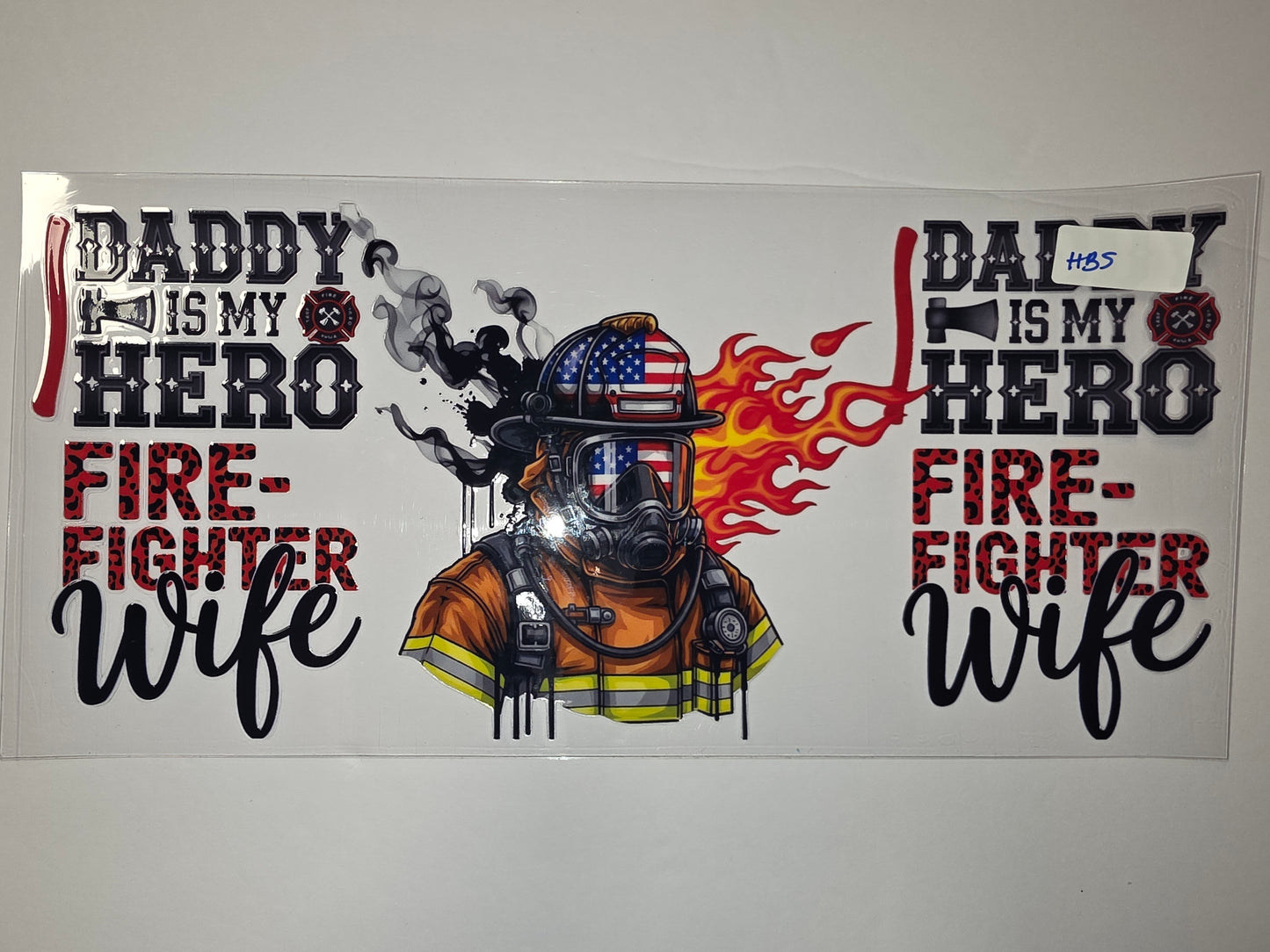 Firefighter Daddy is My Hero Tumbler Wrap | American Flag Firefighter Design | Leopard Print