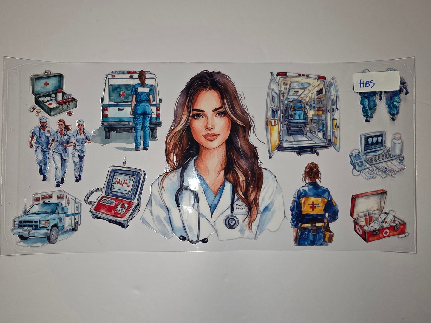 Medical Heroes Tumbler Wrap | Nurse Doctor EMT Ambulance Design | Watercolor Style