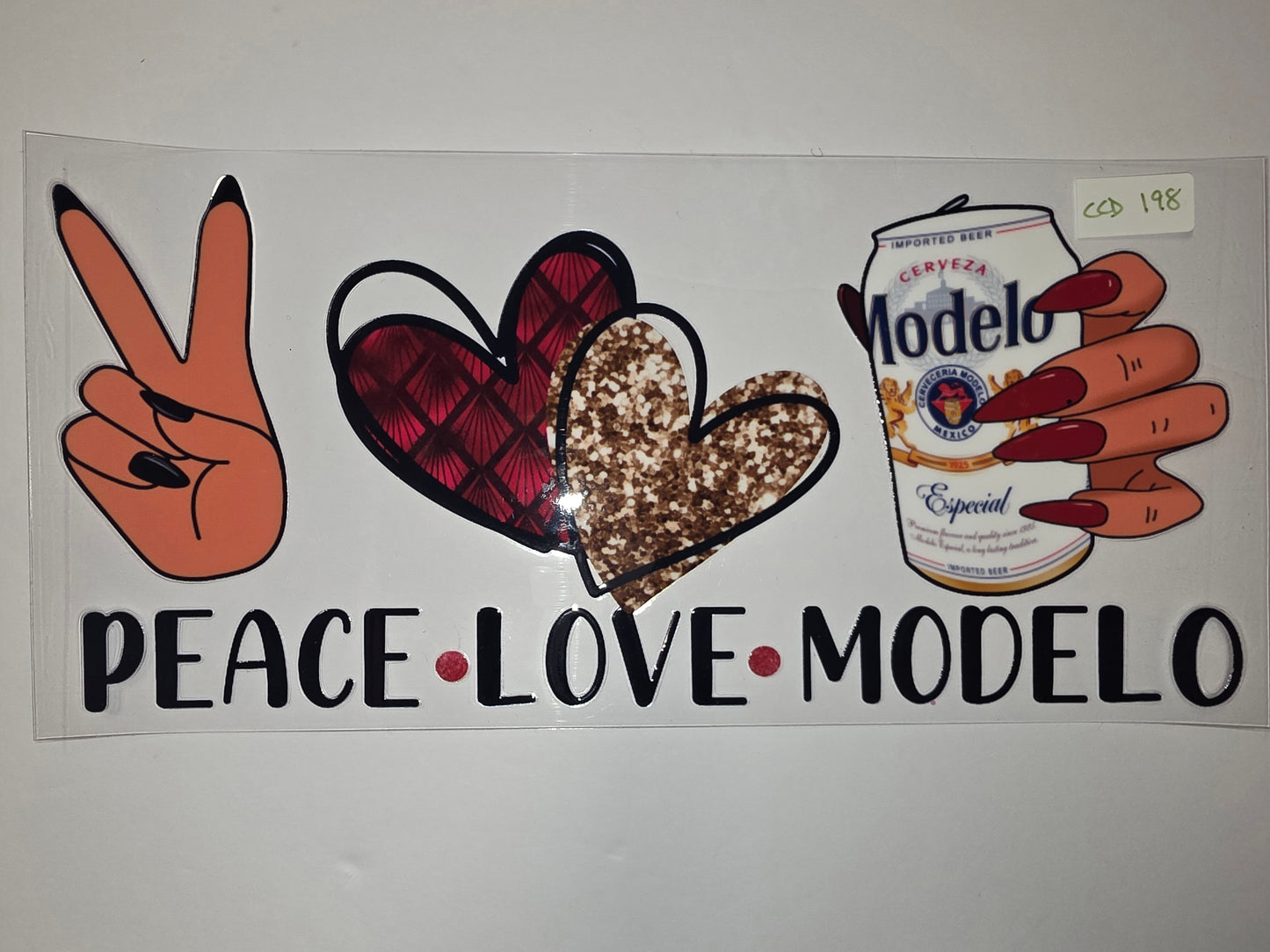 Peace Love Modelo Tumbler Wrap - Beer Lover Design with Hearts & Nails