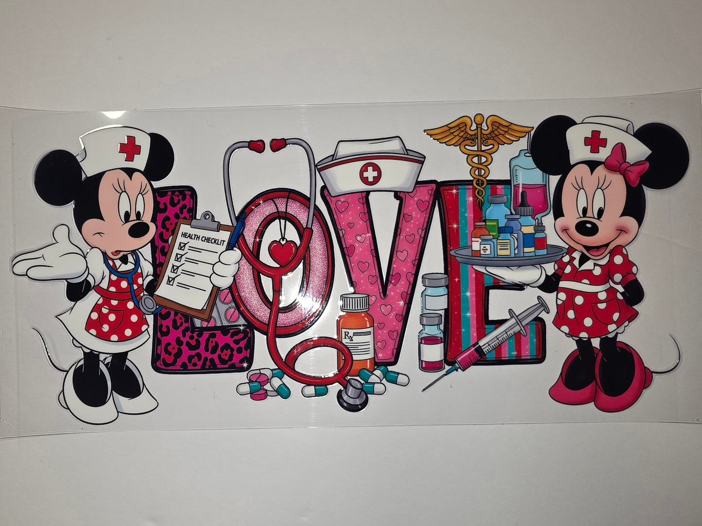 Nurse Minnie Mouse "LOVE" Tumbler Wrap | Medical Theme | Pink & Red Polka Dot Design