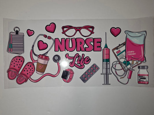 Pink Nurse Life Tumbler Wrap | Stethoscope, Crocs, Syringe, IV Bag Design