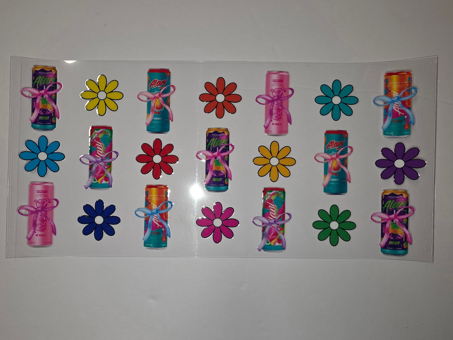 Retro Flower & Energy Drink Can Tumbler Wrap | Vibrant 70s Style Drinkware Design