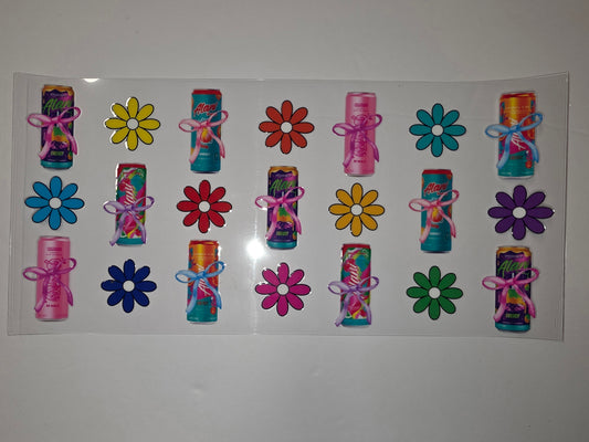 Retro Flower & Energy Drink Can Tumbler Wrap | Vibrant 70s Style Drinkware Design