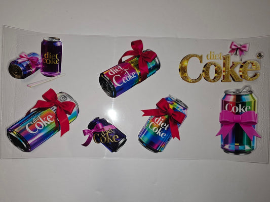 Rainbow Diet Coke Tumbler Wrap | Soda Can Design with Bows | Vibrant Drinkware Decal
