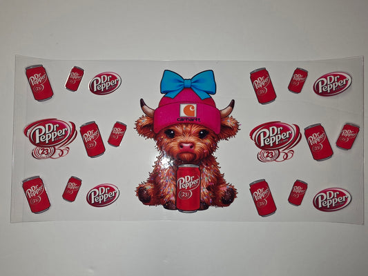 Cute Highland Cow Dr Pepper Tumbler Wrap | Red & Blue Design | Sublimation & Vinyl