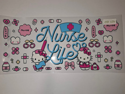Cute Hello Kitty Nurse Life Tumbler Wrap - Pink & Blue Medical Theme