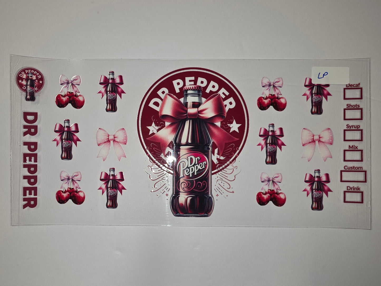 Dr Pepper Tumbler Wrap Design - Red Bows, Cherries, and Vintage Bottles
