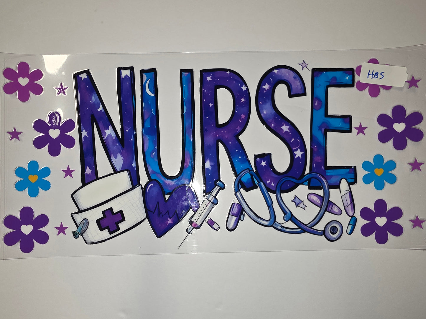 Galaxy Nurse Tumbler Wrap | Purple Blue Stars Moon | Medical Stethoscope Flowers