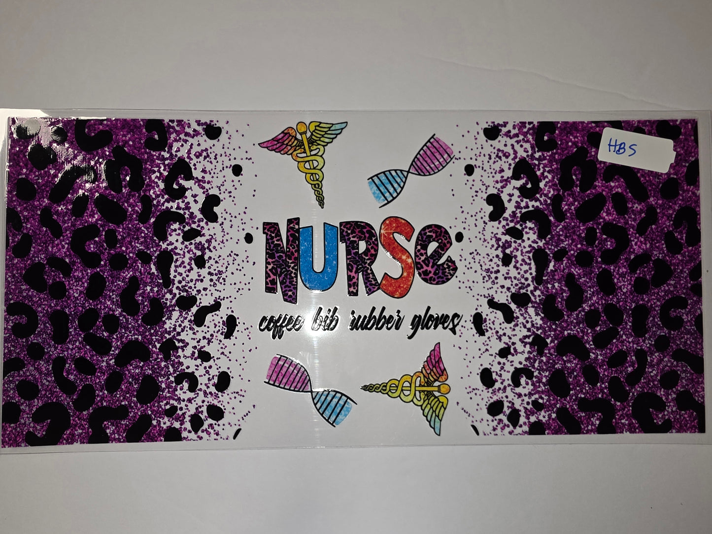 Sparkling Purple Leopard Nurse Tumbler Wrap | Caduceus & DNA Design | Medical Coffee Lover Gift
