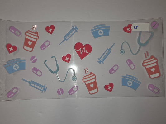 Cute Medical & Coffee Tumbler Wrap | Nurse, Doctor, RN Gifts | Pink, Blue, Red Icons