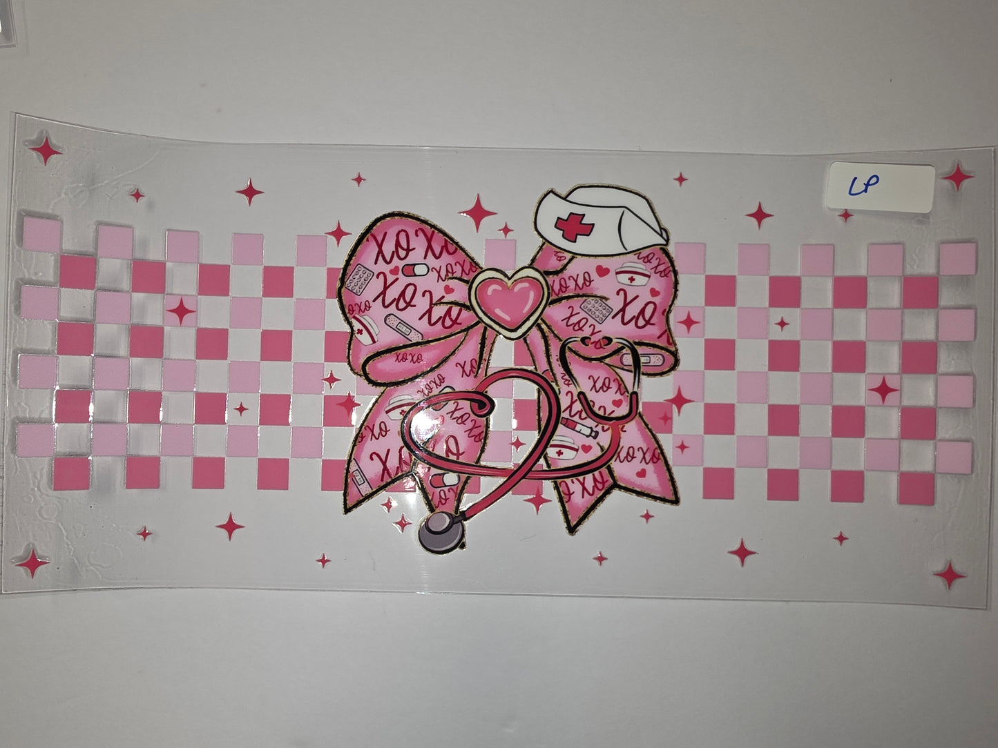 Pink Nurse "XOXO" Bow Stethoscope Tumbler Wrap | Valentine's Day Medical Design