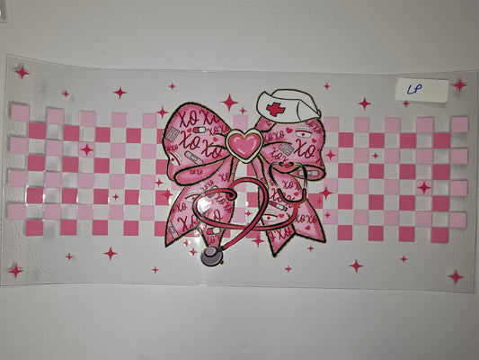 Pink Nurse "XOXO" Bow Stethoscope Tumbler Wrap | Valentine's Day Medical Design