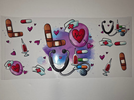 Cute Medical Nurse Tumbler Wrap Design | Stethoscope, Syringe, Pills, Hearts