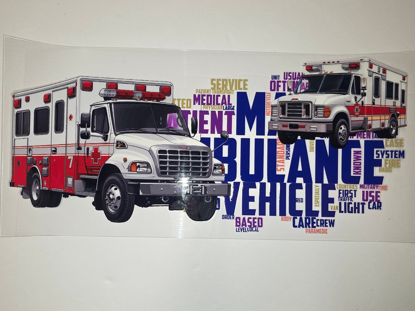 Ambulance Vehicle Word Art Tumbler Wrap | Red, White, Blue EMS Design