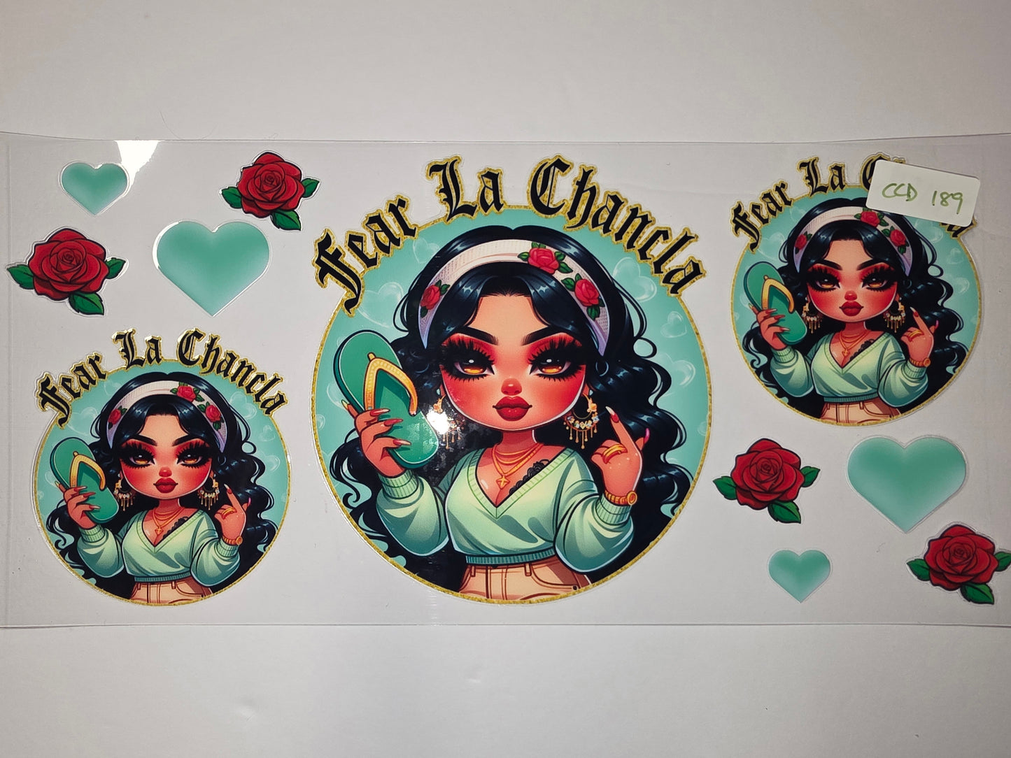 Fear La Chancla Latina Girl Tumbler Wrap | Red Roses & Teal Hearts | Sublimation Design