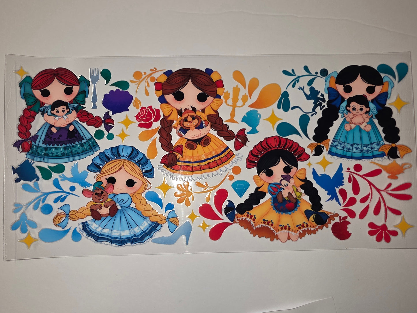 Whimsical Princess & Friends Tumbler Wrap | Cute Cartoon Doll Design | Vibrant Colors