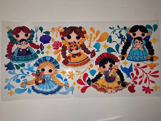 Whimsical Princess & Friends Tumbler Wrap | Cute Cartoon Doll Design | Vibrant Colors