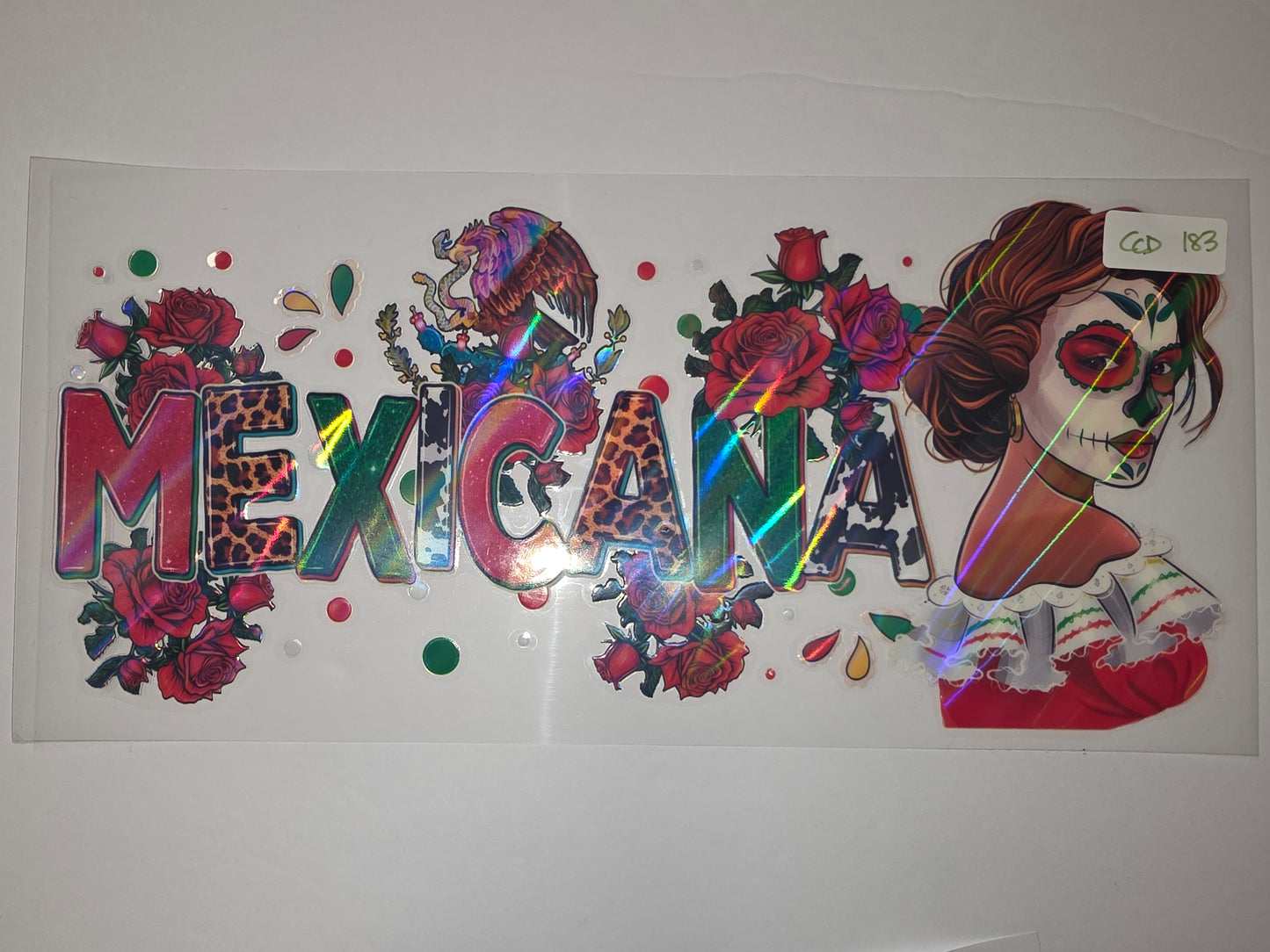 Holographic Mexicana Skull Woman & Roses Tumbler Wrap | Day of the Dead Cup Design