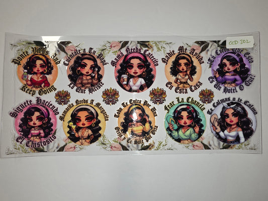 Chicana Art Tumbler Wraps | Vintage Style Girls & Floral Accents | Sublimation Designs