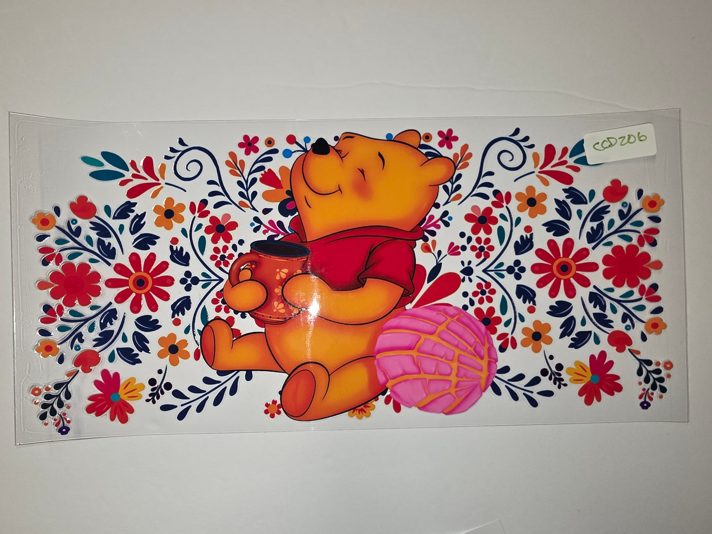 Winnie the Pooh Floral Concha Tumbler Wrap | Cute Cartoon Drinkware Design