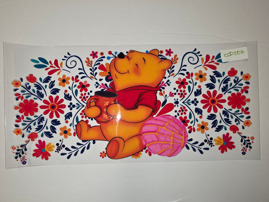 Winnie the Pooh Floral Concha Tumbler Wrap | Cute Cartoon Drinkware Design