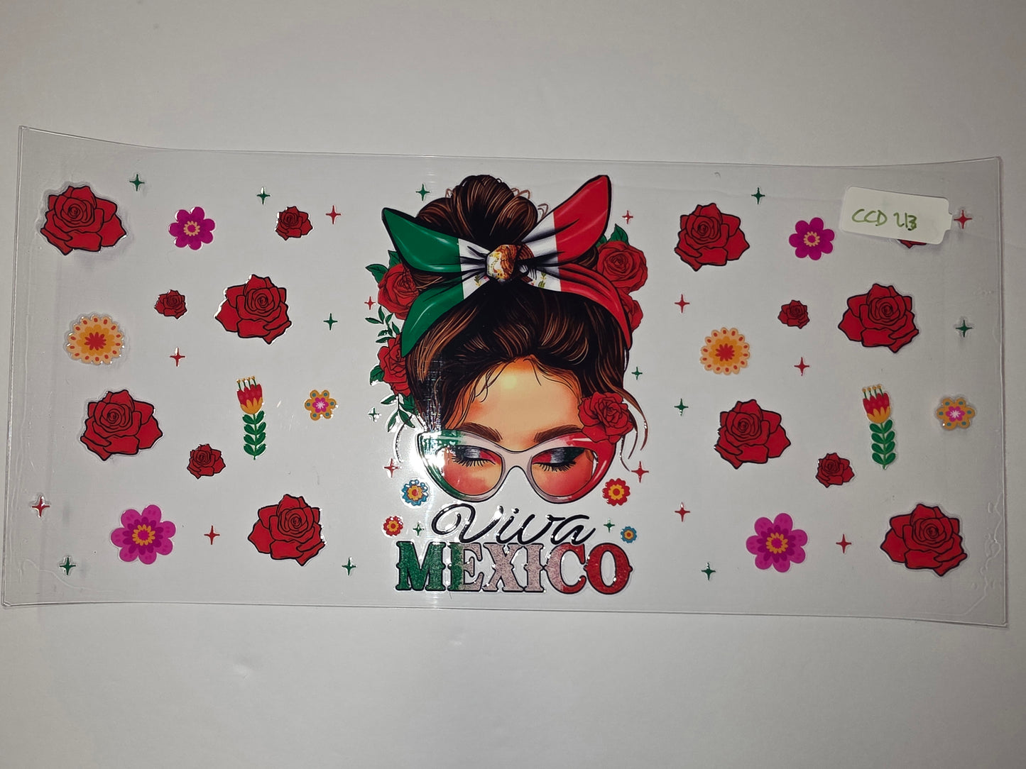 Viva Mexico Messy Bun Girl Tumbler Wrap | Red Roses & Floral Design | Patriotic Mexican Theme