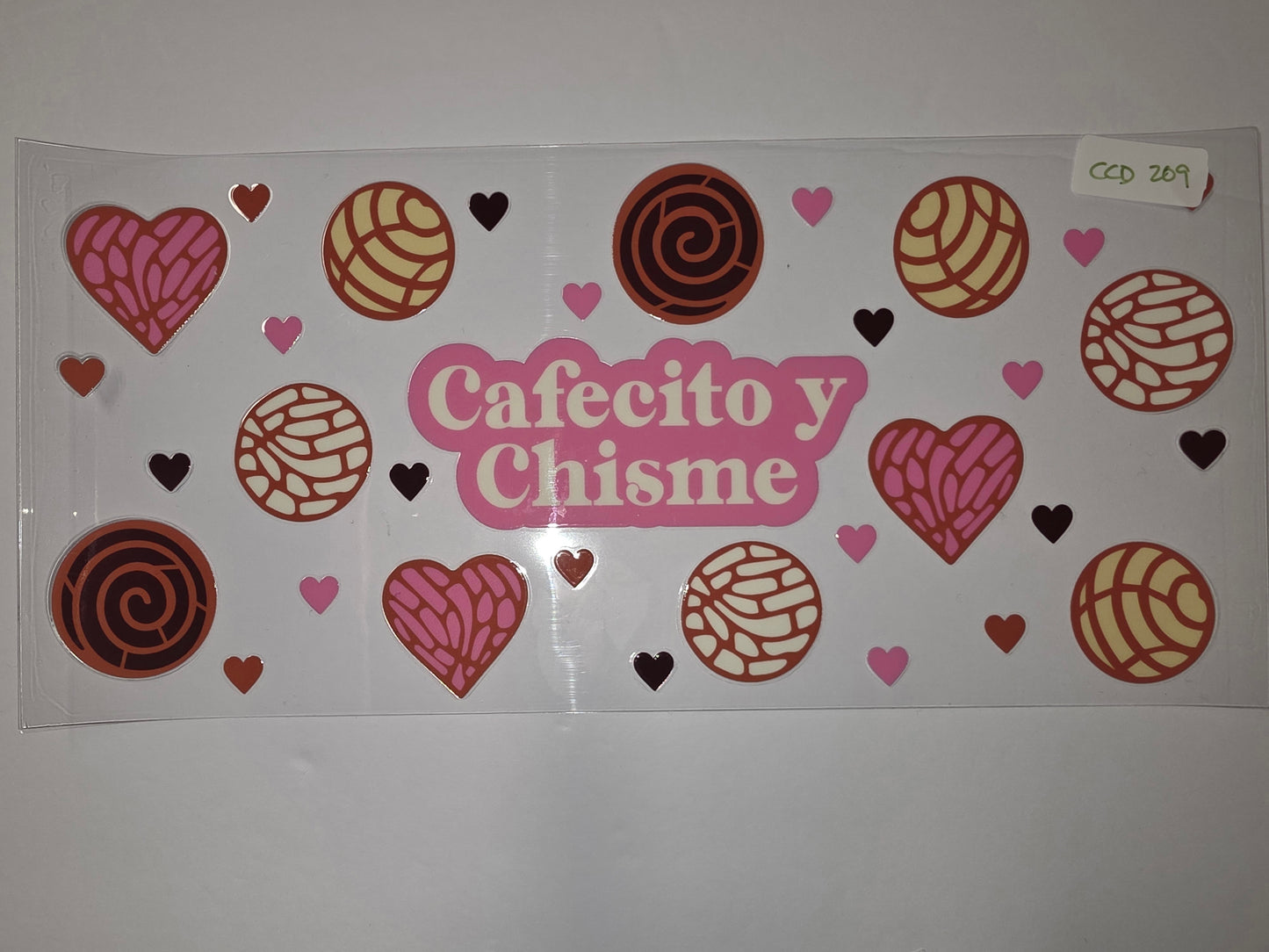 Cafecito y Chisme Concha & Heart Tumbler Wrap | Pink, Brown, Cream | Mexican Bakery Inspired