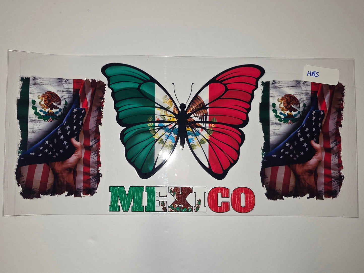 Mexican Flag Butterfly Tumbler Wrap - Patriotic Green, White, Red Design