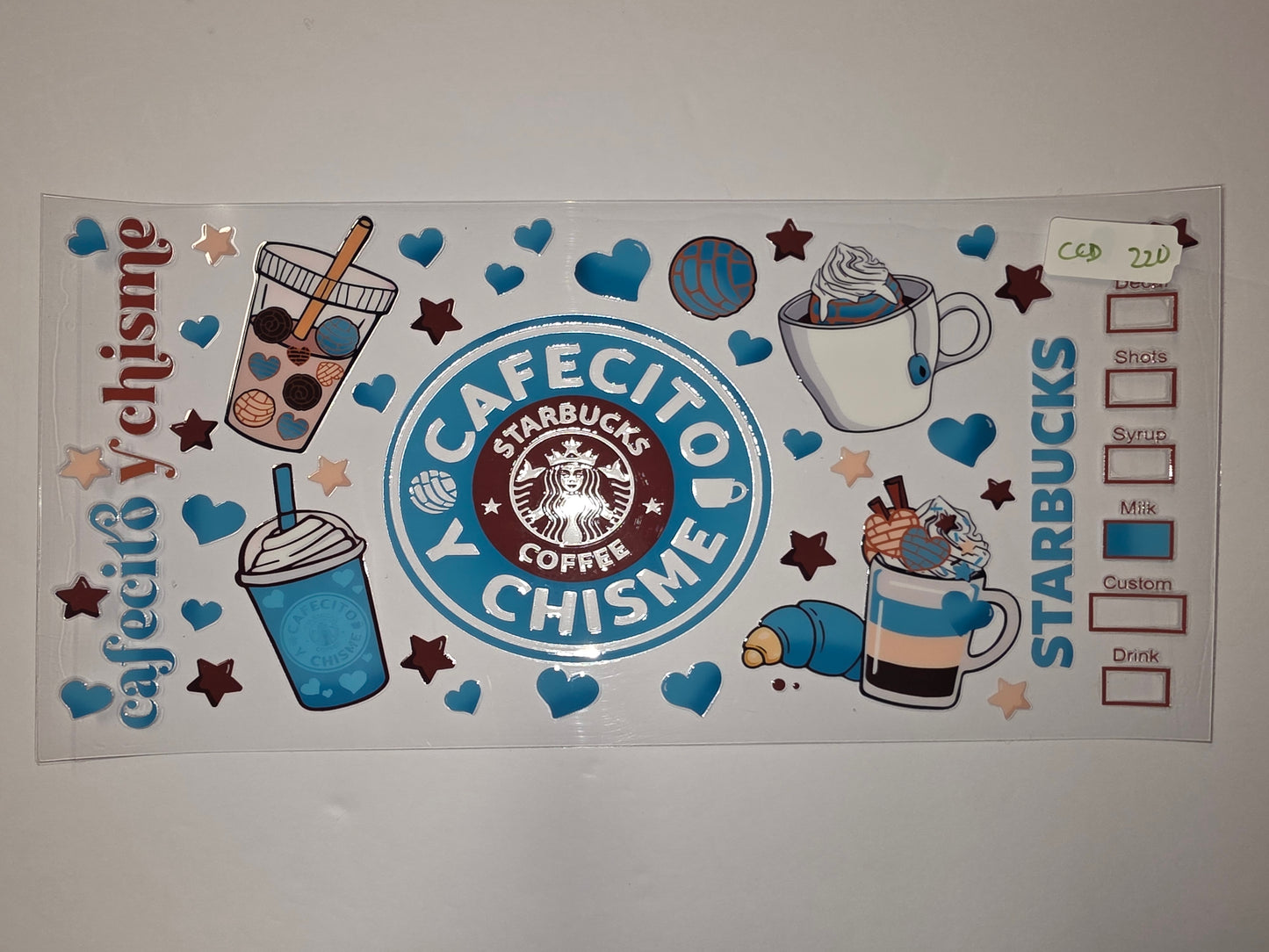 Cute Coffee & Chisme Tumbler Wrap | Starbucks Inspired | Blue Hearts & Stars