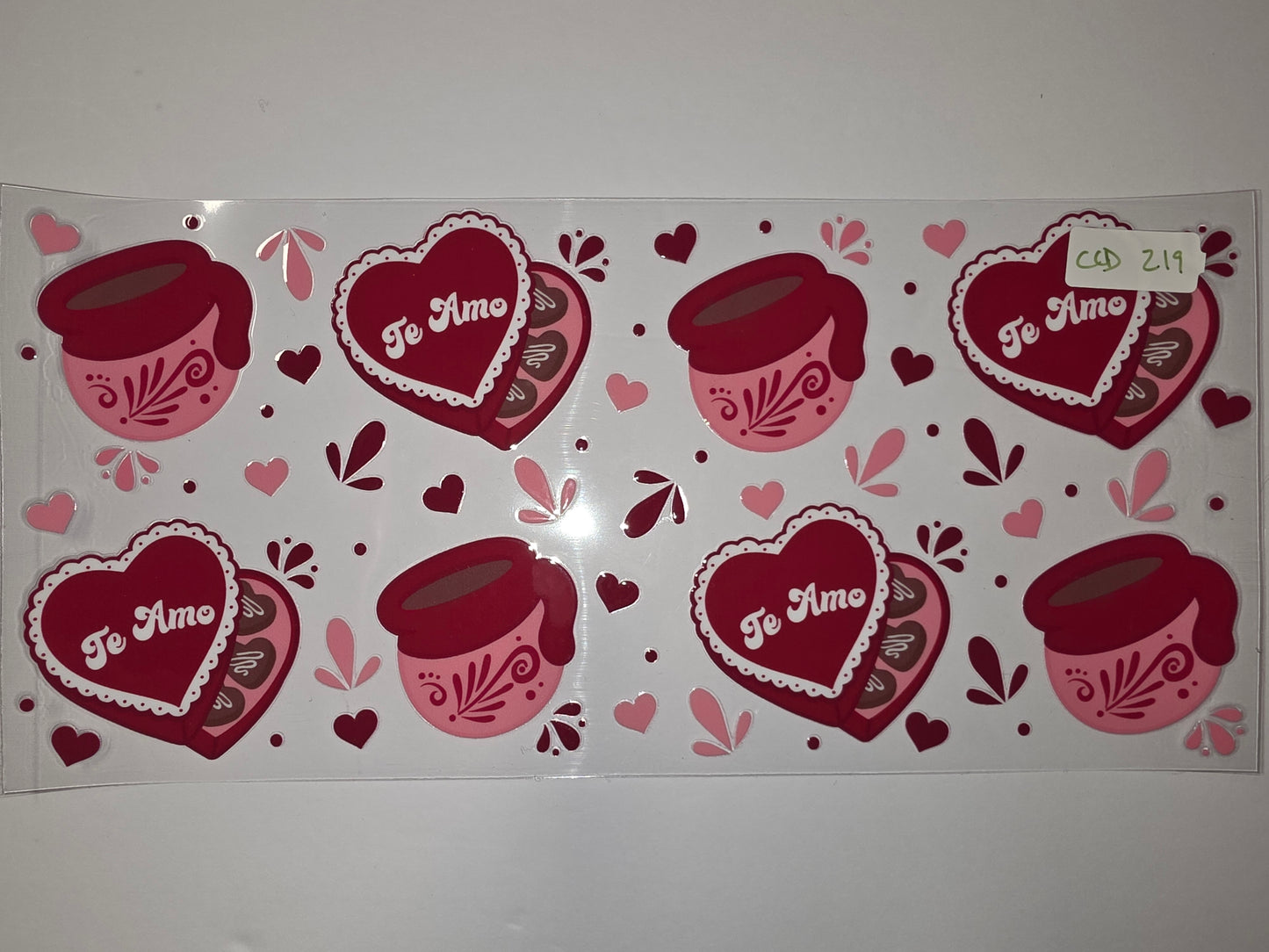 Te Amo Valentine's Day Tumbler Wrap - Pink & Red Hearts, Coffee Cups, Chocolate