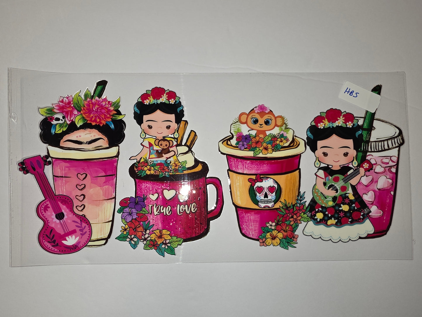 Chibi Frida Kahlo & Friends Tumbler Wraps | Pink, Floral, Mexican Folk Art