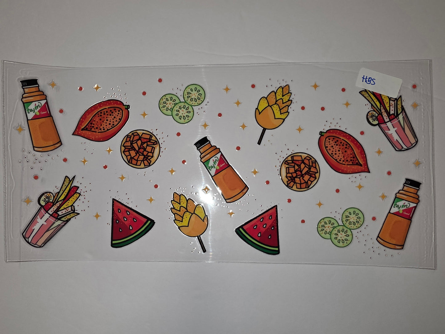 Mexican Snack Fiesta Tumbler Wrap | Tajin, Fruit & Fries Design | Vibrant & Fun Drinkware