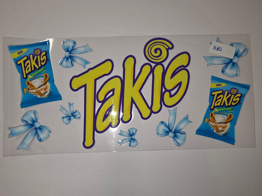Takis Chip Bag & Blue Bow Tumbler Wrap | Spicy Snack Drinkware Design