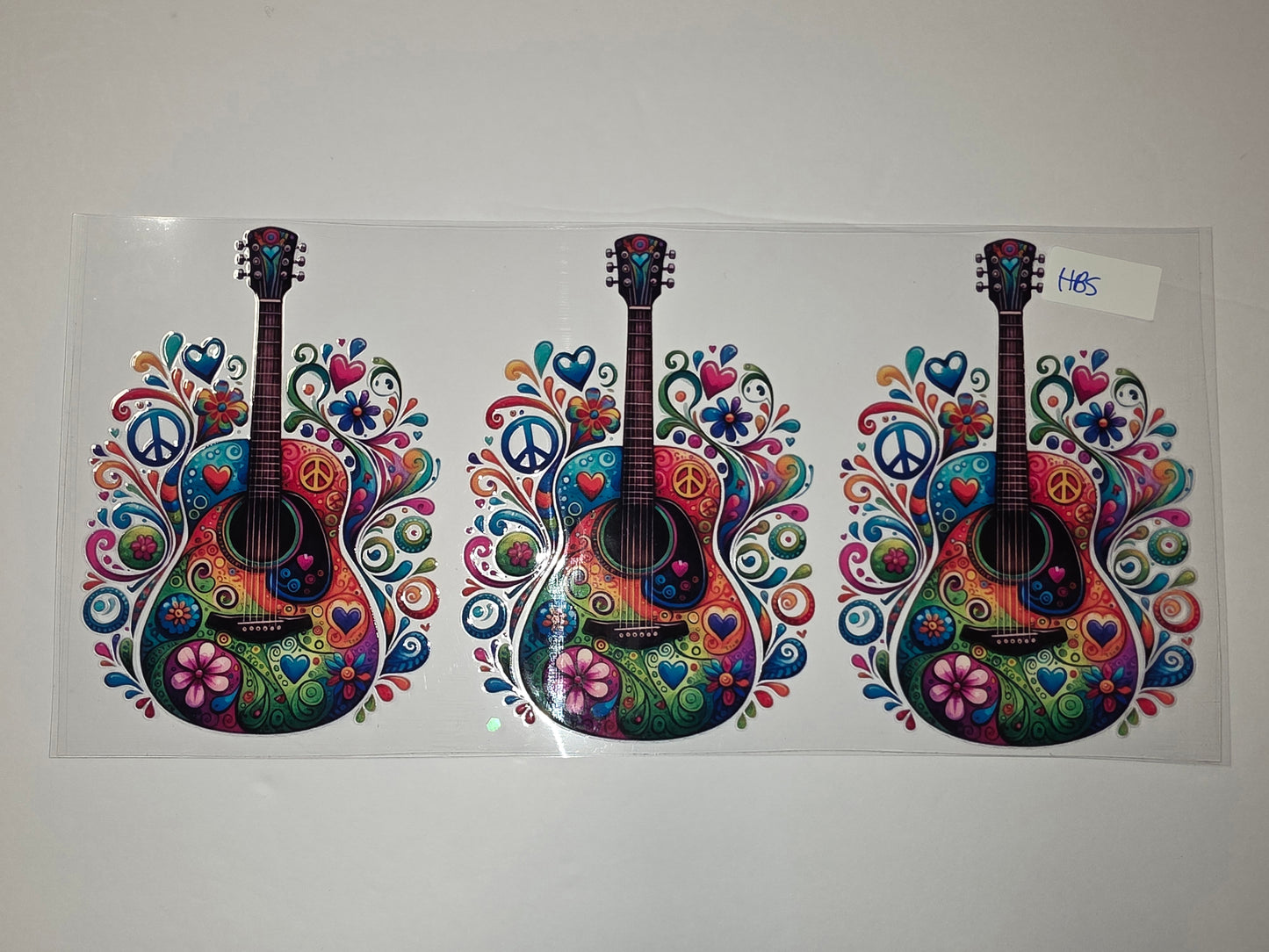 Vibrant Psychedelic Guitar Peace Sign Tumbler Wrap - Retro Boho Music Lover Design