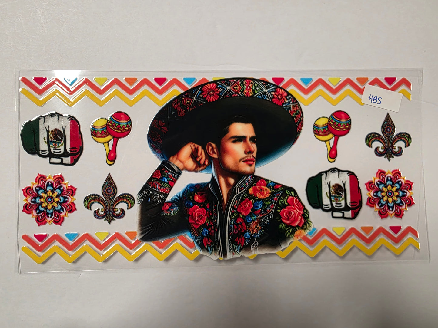 Mexican Charro Man Tumbler Wrap | Fiesta Maracas & Fleur-de-lis Design | Vibrant Colors