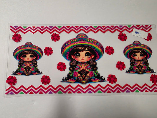 Cute Chibi Girl with Sombrero Tumbler Wrap - Fiesta Vibes, Vibrant Colors