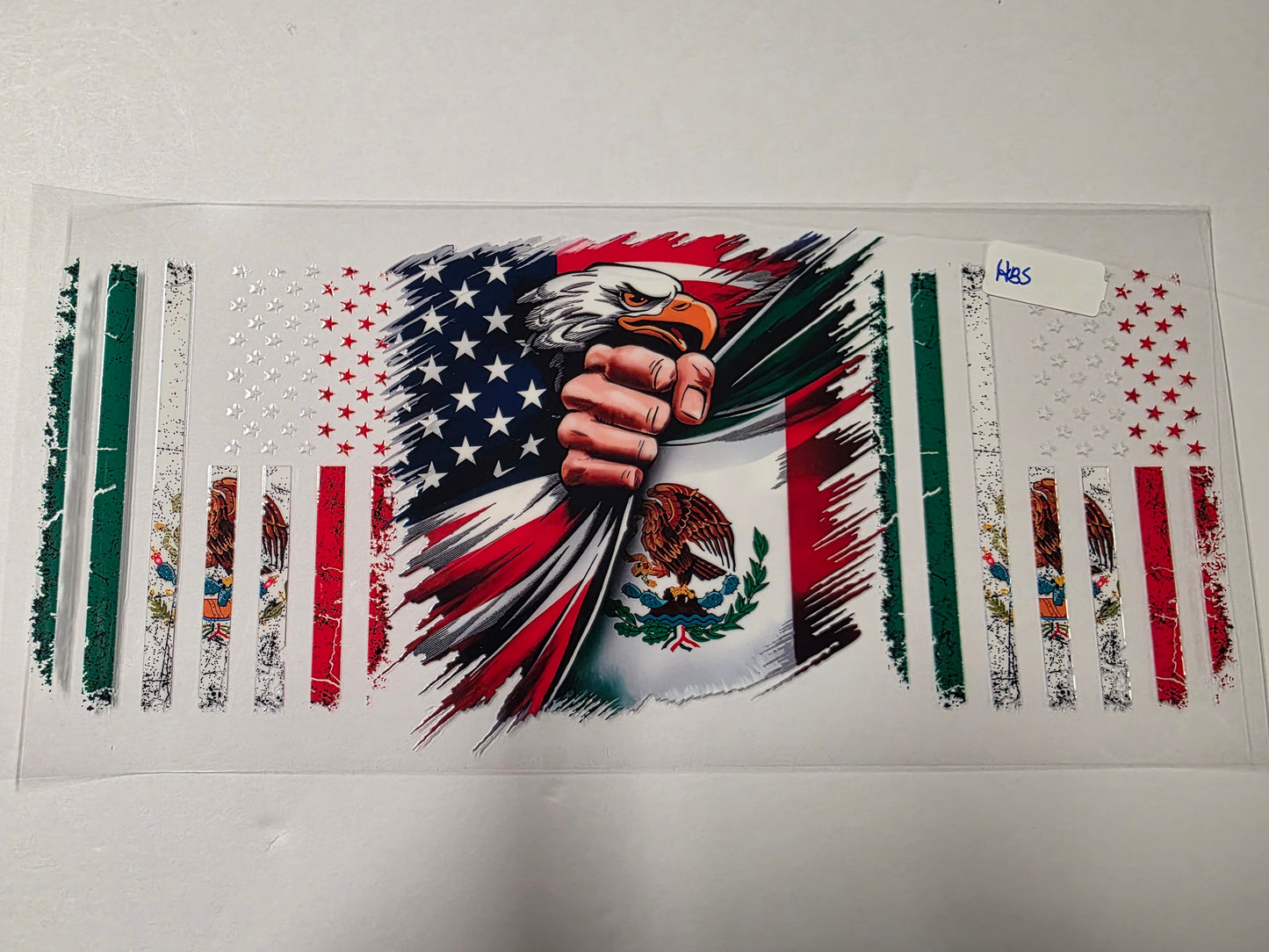 Eagle Ripping Flags Tumbler Wrap | USA & Mexico Patriotic Design | Sublimation Cup Decal