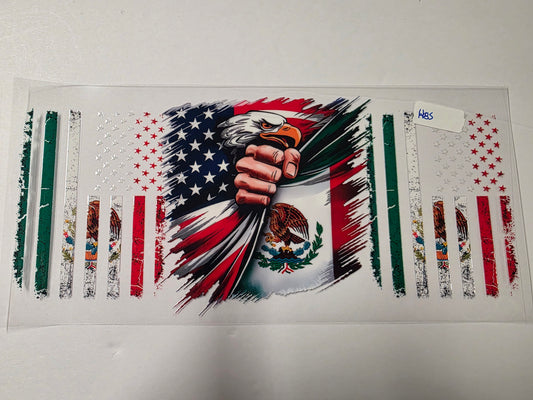 Eagle Ripping Flags Tumbler Wrap | USA & Mexico Patriotic Design | Sublimation Cup Decal
